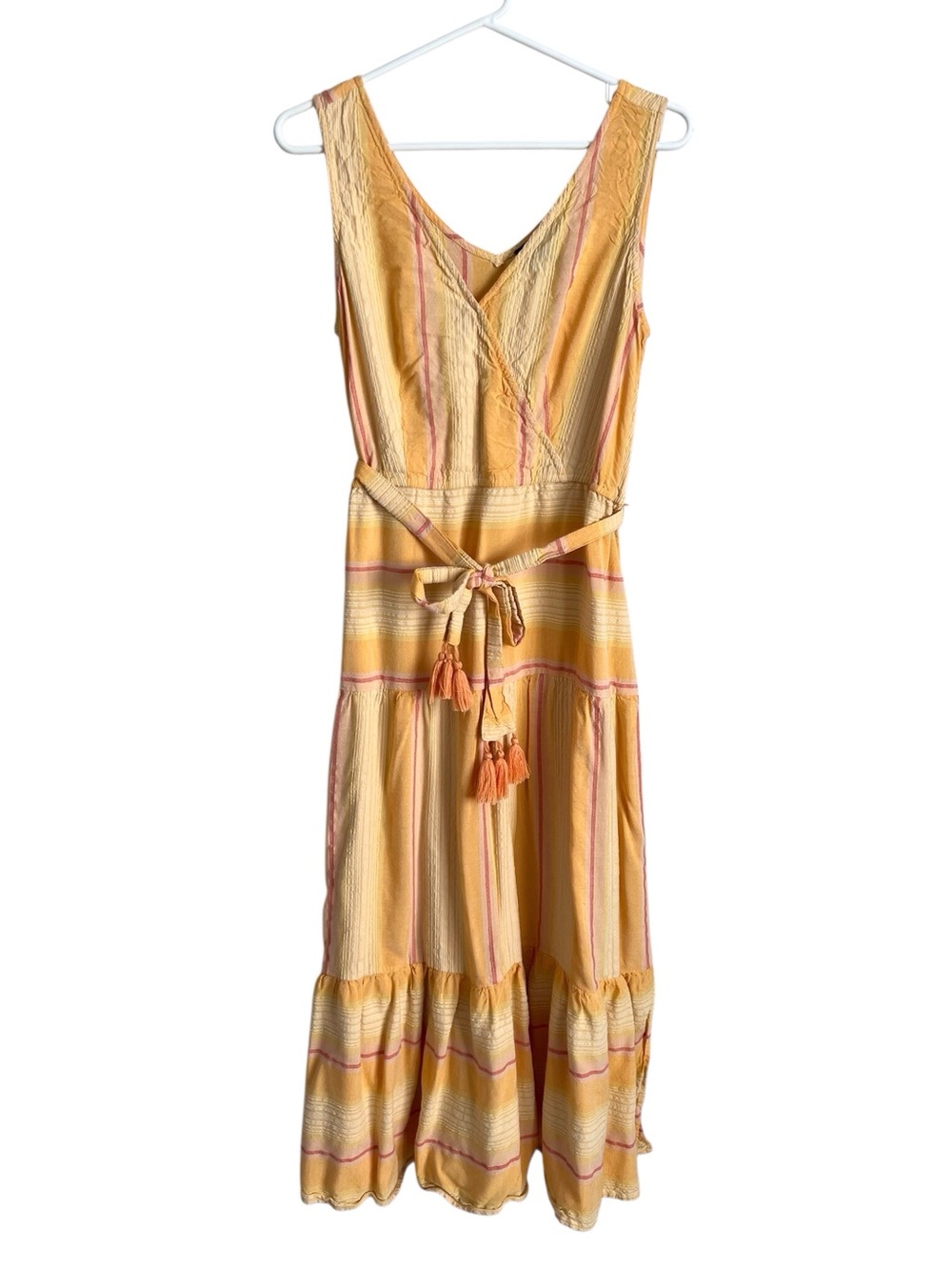 Tribal Femme Orange Boho Maxi Prairie Dress Bright Tiered Maxi Stripe Large